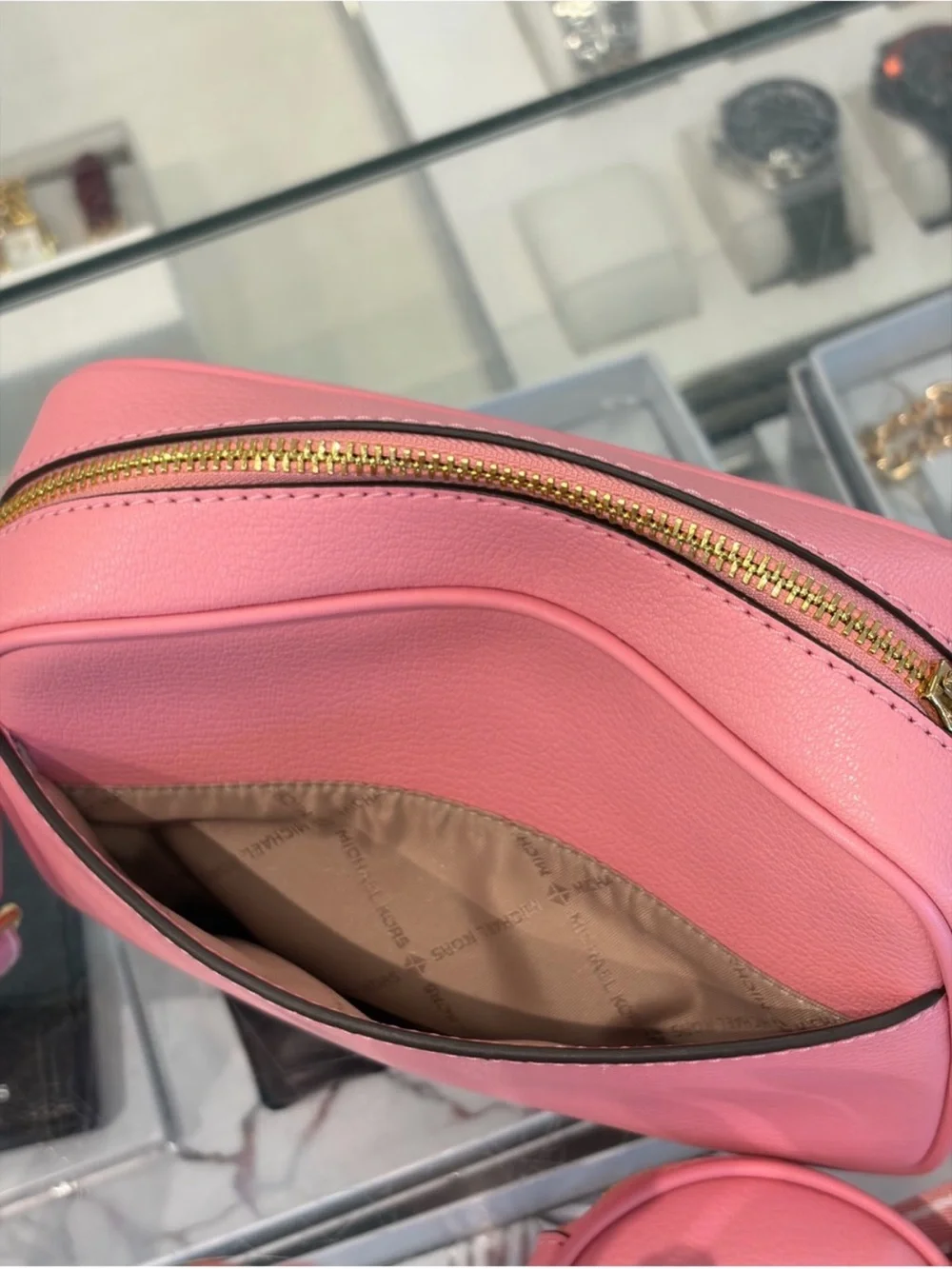 Michael Kors Pink Leather Crossbody Bag with Coin Case and Snap Pouch Carnation
